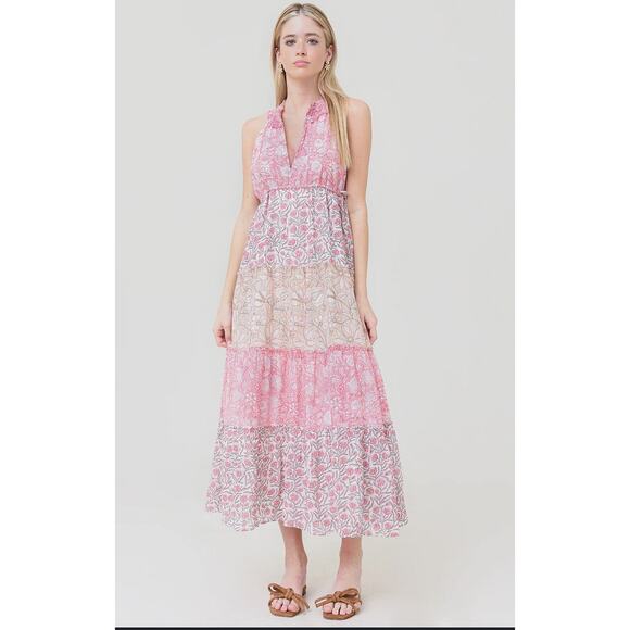 SAYLOR pink tiered midi Women's Aaryn  Dress size M - Picture 1 of 13